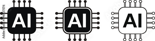 Set of AI icons. Artificial intelligence Vector illustration Web Icon Collection.Online Media, Strategy, Artificial Intelligence, Technology