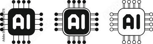 Set of AI icons. Artificial intelligence Vector illustration Web Icon Collection.Online Media, Strategy, Artificial Intelligence, Technology