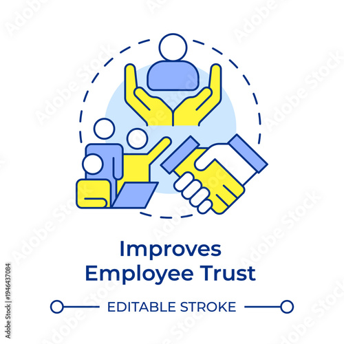 Improves employee trust multi color concept icon. Community support, team partnership. Round shape line illustration. Abstract idea. Graphic design. Easy to use in presentation, article