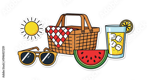 Set of 6 summer picnic icons vector