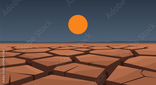 Vector Illustration of a Vast Arid Desert Landscape Under a Scorching Sun A Symbol of Drought and Desolation