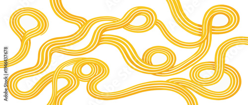 Spaghetti doodle pattern background. Squiggle yellow lines banner design. Graphic Italian pasta bg with funky crayon lines. Doodle pasta illustration. Wavy abstract spaghetti wallpaper.
