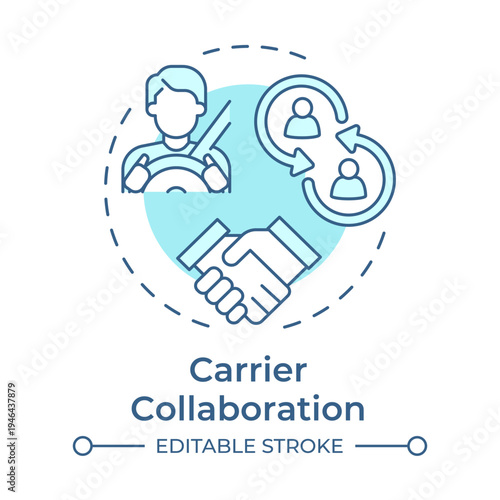 Carrier collaboration soft blue concept icon. Distribution. Benefit of yard management system. Round shape line illustration. Abstract idea. Graphic design. Easy to use in promotional material