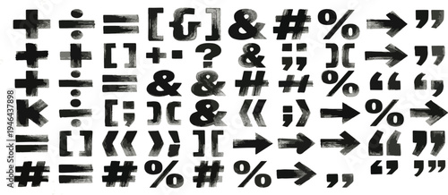 Punctuation signs drawn with a bold brush. Check marks, exclamation and question marks.