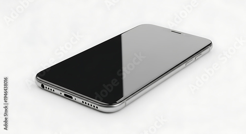 Silver smartphone with black screen on white background  modern mobile device transparent background