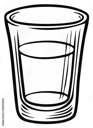 Clean Line Art Illustration of a Shot Glass Filled with Clear Liquid