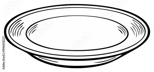 Simple outline drawing of a round plate in perspective