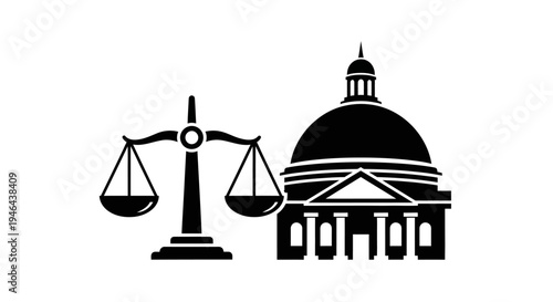 Justice Scale and Government Building Icon.
