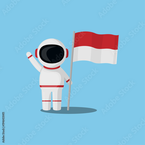 Astronaut holding Indonesian flag. Indonesian Independence Day concept. flat design vector illustration on isolated background.
