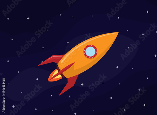 Rocket in the background of an open space. rocket launch in space. flat design vector illustration.
