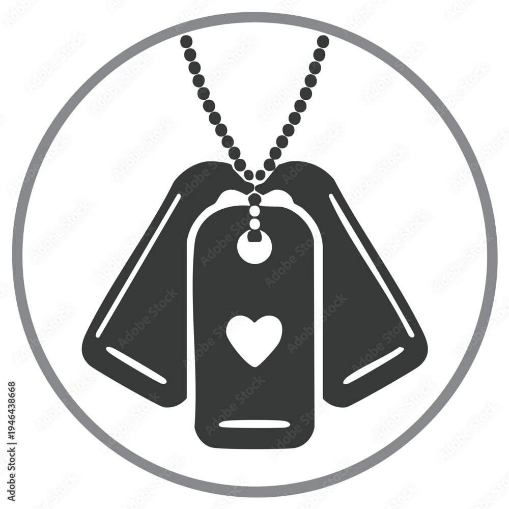Fototapeta premium Military dog tags with heart symbol on a chain inside a circle vector illustration