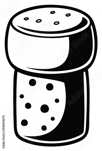 Graphic illustration of a wine bottle cork, showing detail of the surface and a clean rounded shape, ideal for alcohol or bar related design.