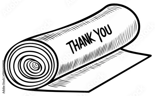 Handwritten "Thank You" Message on Rolled Paper Scroll in Sketch Style