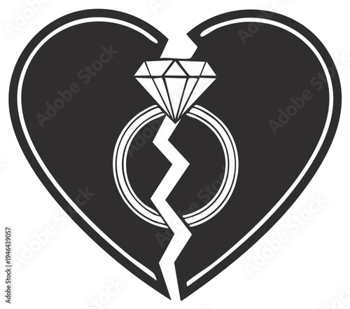 Broken Heart Engagement Ring Symbol Relationship Failure Divorce Separation