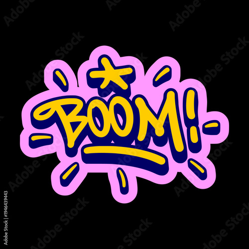 Boom Word Illustration in Vibrant Yellow Graffiti Tag Style for Modern Basketball Graphics and Sport Branding.