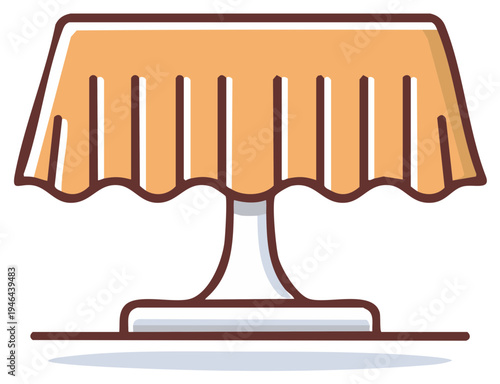 Stylized dessert stand with ruffled orange cover. Simple vector graphic for bakery or event decor.