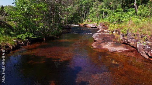 Wallpaper Mural Drone shot of the colorful Caño Sabana river in Guaviare, Colombia, capturing bright aquatic tones, tropical forest, and untouched natural scenery. Torontodigital.ca