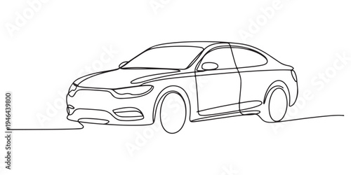 Continuous one line drawing of car vector icon. One line Car icon vector background, Abstract small car in continuous line art drawing style.