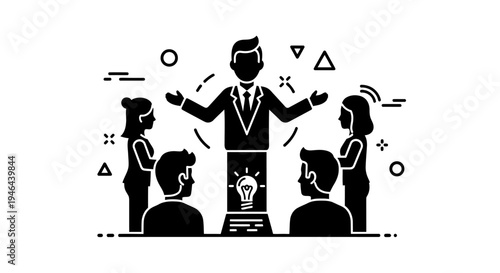 Businessman presenting to colleagues in meeting.