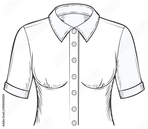 Classic Short Sleeve Button Down Shirt Fashion Sketch