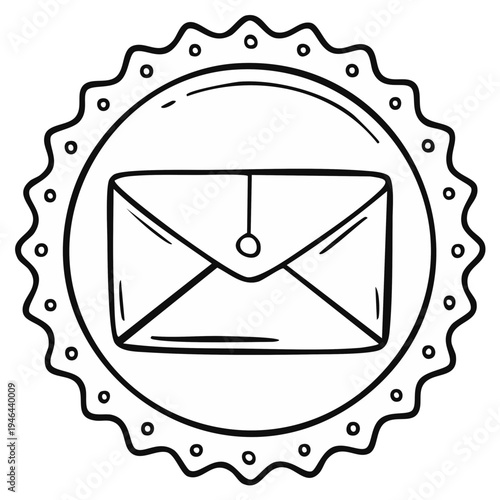 Hand Drawn Circular Emblem Featuring a Simple Envelope Illustration