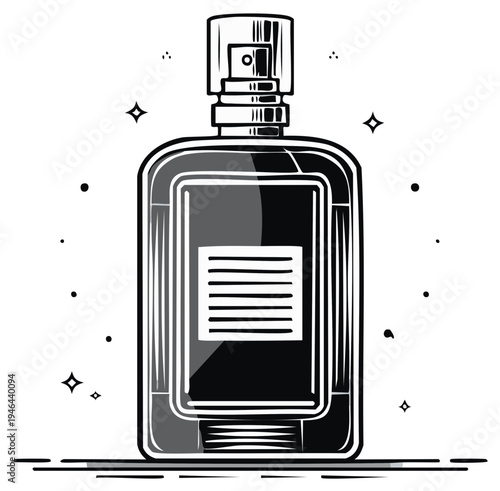 Classic rectangular glass perfume bottle with spray top and decorative sparkles