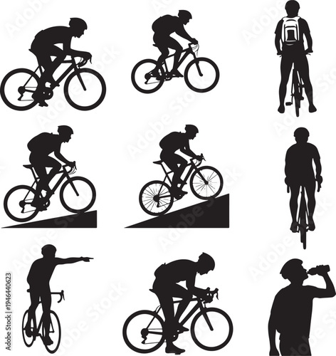 Set of 8 cycling silhouettes vector
