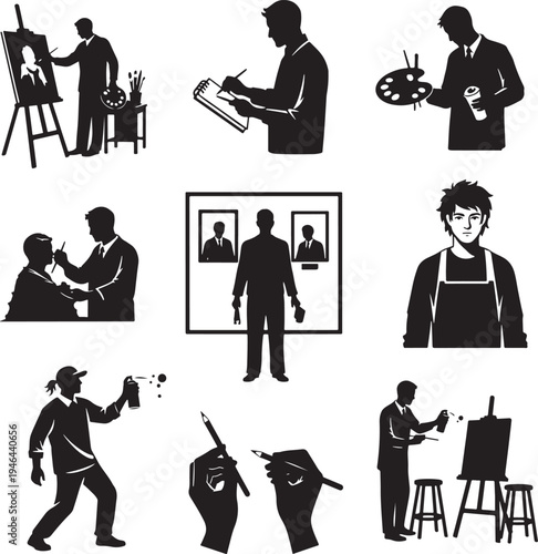 Set of 10 artist icons vector