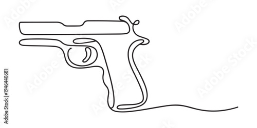 pistol continuous one line drawing,  self drawing of single continuous line draw pair of crossed pistol guns in vintage etched engraved style. Two crossed pistols isolated on white