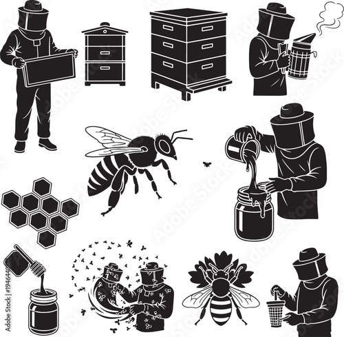 Set of 10 beekeeping icons vector
