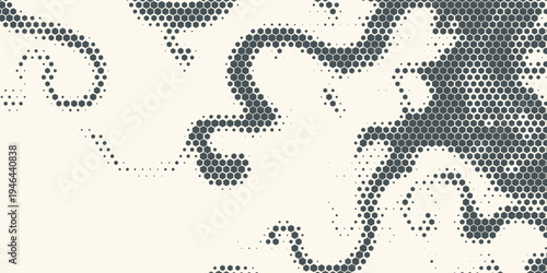 Hexagon Shapes Vector Abstract Geometric Technology Oscillation Wave Isolated on Light Background. Halftone Hex Retro Simple Pattern. Minimal 80s Style Dynamic Tech Wallpaper