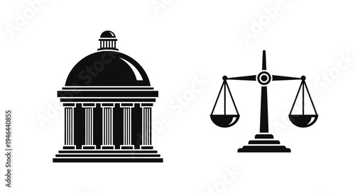 Court Building and Scales Icon.