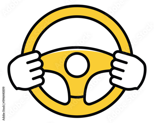 A pair of hands gripping a yellow steering wheel tightly