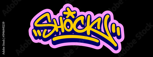 Shock Word Illustration in Bold Yellow Graffiti Tag Style for Basketball Impact and Urban Sport Identity.