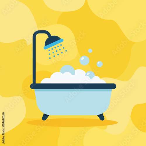 Bathtub with Bubbles and Shower Icon