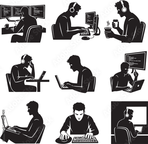 Set of 9 office worker icons vector