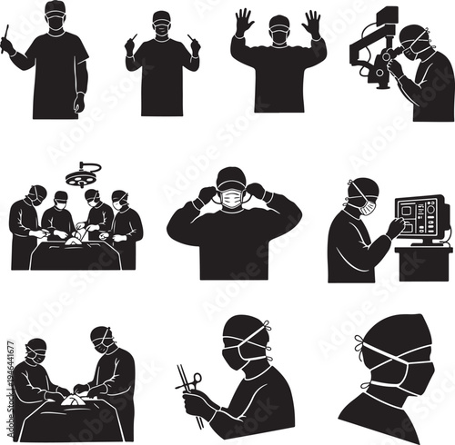 Set of 9 surgery icons vector, medical illustration