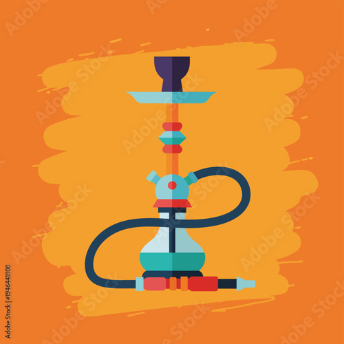Stylish Flat Vector Hookah Design on Orange Background