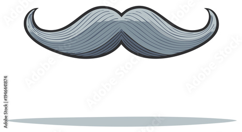 Cartoon grey handlebar mustache, vintage facial hair style, humorous character icon.