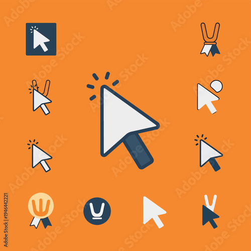 Collection of Different Arrow Cursor Icons on Orange Background