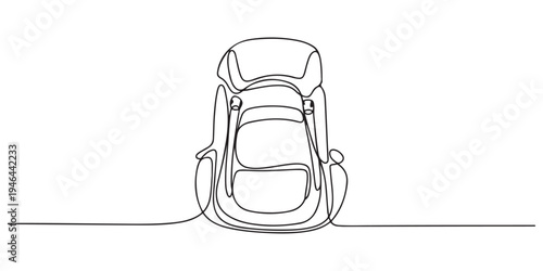 continuous one line drawing Minimalist line art of backpack with front pocket and zippered compartments. Non editable stroke. School backpack with zippers open