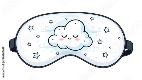 Cute sleep mask featuring a smiling cloud character and stars on a starry background for a cozy and comforting bedtime accessory.