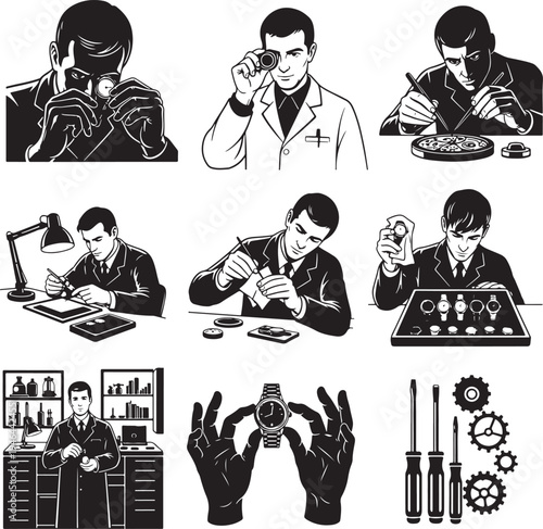 Set of 8 technician and engineer icons vector