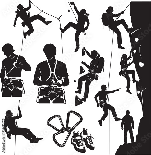 Set of 10 rock climbing silhouettes vector