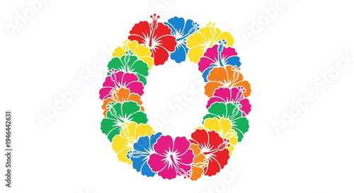 Colorful hawaiian flower lei necklace closeup.