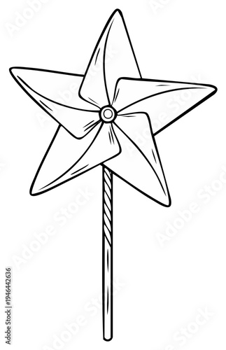 Hand drawn star shaped pinwheel on a stick simple illustration for summer fun and childhood joy