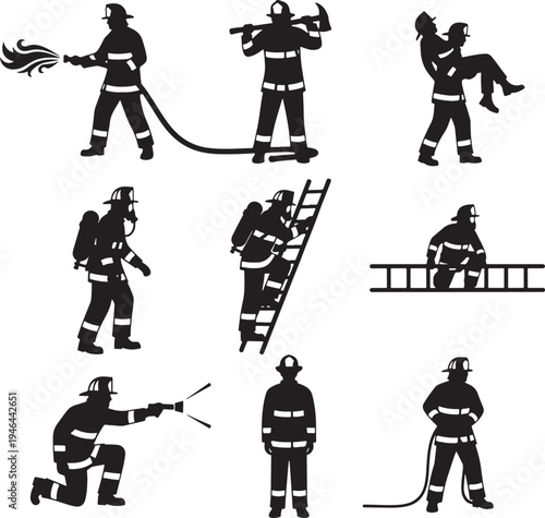Set of 8 firefighters icons vector