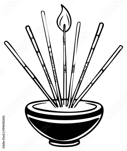 Incense Sticks Burning in a Bowl Offering Aroma and Tranquility