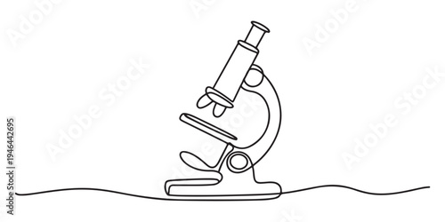 Continuous one line drawing of microscope laboratory. Microscope line art vector illustration. Research and science, microbiology medical research concept