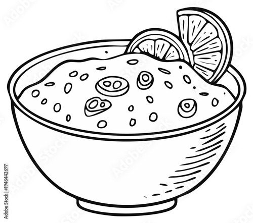 Bowl of dip with lime slices - Hand drawn illustration, food graphic element